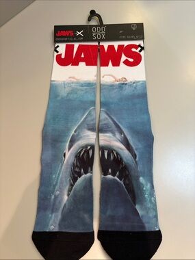 JAWS Graphic Crew Socks by ODD SOX - Blue/White/Black